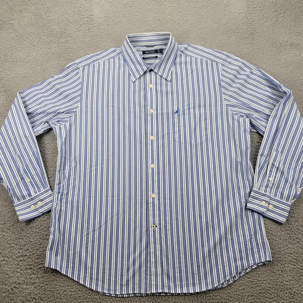 Nautica Shirt Mens XL Blue Black White Striped Casual Classic Button Up - Picture 1 of 11